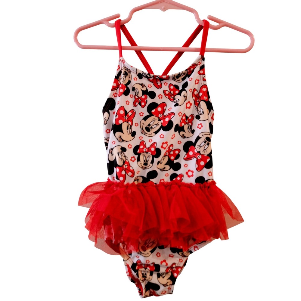 Disney Junior Minnie Mouse Girls Red‎ Tutu One Piece Swimsuit Size 4T